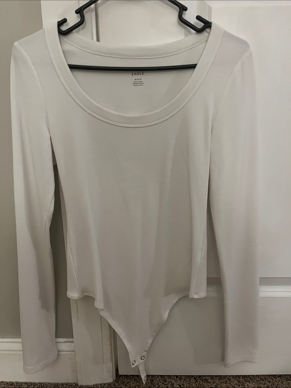 American Eagle Outfitters White Long Sleeve Scoop Neck Bodysuit